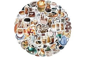 ‎HIBARBY Kaffee Getränke Stickers Set 50 Stück, Wasserdichte Vinyl Cute Coffee Cafe Aufkleber für Laptop, Wasserflasche, Reisekoffer, Handyhülle, iPad, Tagebuch, Scrapbook, Kinder Jugendliche