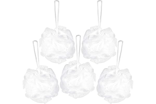 BRUBAKER Cosmetics - Fleur de bain & douche - Lot de 5 - Éponge exfoliante - Qualité supérieure - Nylon - Blanc