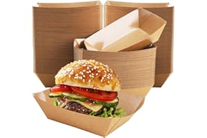 DEAYOU 250 Pack Paper Food Boats, 2 LB Kraft Food Trays Disposable, Grease Resistant Snack Holder Container for French Fries, Nachos, Hot Dog, Tacos, Popcorn, BBQ, Party, Picnic, Concession Stands