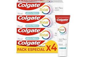 COLGATE - Total Anti-Placa Expert Menta Fresca Pack 4 x 75ml, Pasta de Dientes que Elimina la Placa que Daña tus Encías y Neutraliza su Efecto Perjudicial
