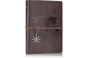 ‎SEEALLDE SEEALLDE Leder Notizbuch A5 Blanko Weltkarte Leere Seiten Journal Tagebuch Vintage Travel Notebook Reisetagebuch Skizzenbuch