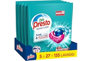 Bio Presto Power Caps Igiene & Freschezza, Detersivo Lavatrice Predosato In Capsule, Rimuove sporco e batteri, Confezione Da 135 Lavaggi