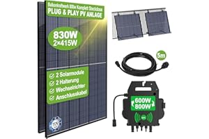 E-POLAR Balkonkraftwerk 800W Komplett Socket - Balkonkraftwerk 830Wp Solaranlage Komplettset (2X 415W) - Wechselrichter AP Systems EZ1-M 800W mit WLAN, 2*Balkonkraftwerk Halterung