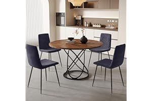 GOLDFAN Esszimmer-Set mit rundem Tisch 120 cm und 4 Stühlen aus bequemen Stoffen, großer Tisch 120 cm, rund, mit Stuhl für 4-6 Personen (Dunkelgrau)