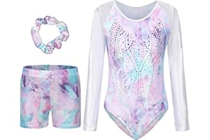 SEAUR Mädchen Turnanzug Turnshorts Haarband Set Kinder Turnen Trikot Shorts Gymnastik Ärmellos/Langarm Gymnastikanzug Tanzen Kleidung