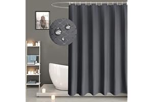 EurCross Duschvorhang 120 x 200 Dunkelgrau Textil Stoff Badvorhang, Anti-Schimmel und Wasserdicht, Waffel Muster Waschbar Duschvorhänge mit 8 Duschvorhangringen