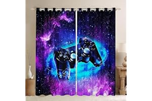 LKCD Cortinas Cocina Largas Video del Gamepad Gamer Lightning 200X160Cm Modernas Cortinas Aislantes Termicas 2 Piezas 3D Patrón Cortinas Infantiles Habitacion Opacas con Ojales