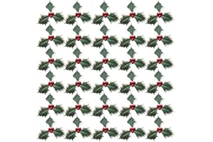 DBALL 30 Piezas Acebo Navidad de Simulación Bayas Rojas de Navidad con Hojas Verdes Bayas Navidad para Bricolaje Artesanal Decoracion de Caja de Regalo Arreglos de Fiesta