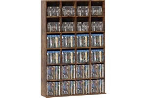HOMCOM Rangements pour CD et DVD 89 x 20 x 130,5 cm Marron | Meuble de Rangement Multimédia, 24 Compartiments, Capacité Max. 456 CD/336 DVD, Bibliothèque en Bois avec Étagères Réglables
