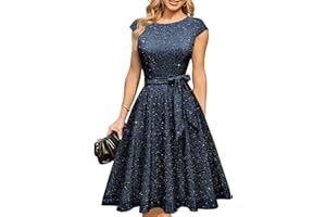 DRESSTELLS Cocktailkleid Damen Festliche Kleider 1950er Knielang Rockabilly Hochzeitkleid Vintage Silvester Outfit Swing Elegante Weihnachtskleid