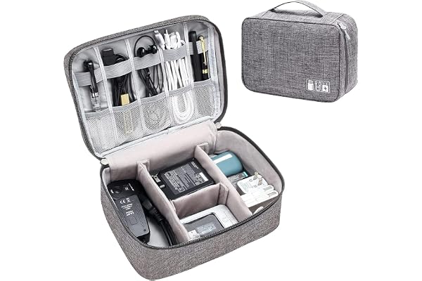 Lazer Accessories Electronics Accessories Organizer Bag Universal Carry Polyester Travel Cable Organizer Case for USB Power Bank Phone Charger Headphones Memory Cards Hard Drive Multi-Function (Grey)