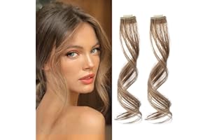 Flufymooz Side Air Bangs,2PCS Clip in Bangs Front Side Bangs Set Long Temples， Bangs Hair Clip on Fringe Bangs with Temples Synthetic Long Dragon beard Bangs Hair 12 inch （Dark Blonde）