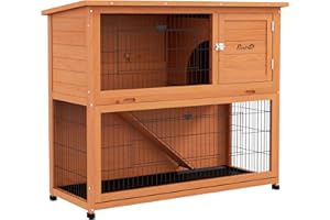 PawHut Rabbit Hutch Guinea Pig Hutch Wooden with No-Leak Tray, Asphalt Roof, Base, Antiseptic Wood Outdoor for 1-2 Rabbits 120 x 50 x 102cm - Orange