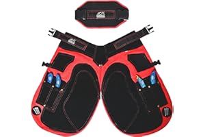 Equine Care Tablier Farrier Chaps en cuir de vache de 2 mm, toile 500 g/m², maille aérée, longueur 63,5 cm, taille réglable (71,1 à 132,1 cm), soutien ergonomique rembourré de mousse pour les cuisses