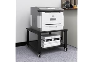 PUNCIA 2-Level Printer Table with Wheels 50 x 50 x 30 cm Mobile Printer Stand Printer Trolley Storage Rack Maximum Load 70 kg Black for Office Home Office School