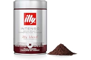 illy Coffee - Intenso Ground Coffee - Dark Roast - 100% Arabica Coffee - Ideal for Espresso Preparation - 250g Tin