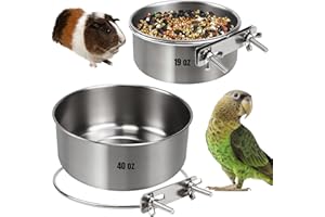 cakefly Multi-purpose Feeder Bowls with Net Clamp for Cage Detachable Stainless Steel Feeding Bowl for Guinea Pig Hamster Rabbit Chinchilla, Parrot, Cockatiel, Conure, Budgies Small Animals（Size M&L