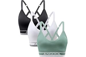 ANGOOL Sports Bras Women Padded Seamless Yoga Bra Wireless Adjustable Straps Longline Running Gym Training Bra
