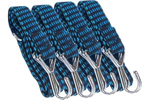 SRICAM Adjustable Flat Bungee Cords With Hooks, Bungee Straps with Anti-Rust Metal Buckle for Bike Mountain Luggage Rope Latex Heavy Duty Straps Elastic (4 pack 1M Blue)