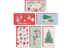 Sweetzer & Orange Cartes de Noël Porte-Argent ou Carte-Cadeau pour Adulte - 6 Designs, 4 de Chaque - Set de 24, Enveloppe Rouge - Intérieur Mat avec Encoches, Extérieur Brillant, 300 gsm - 8x15cm