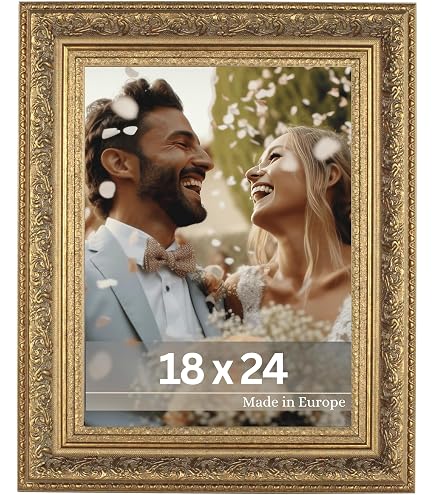 Cadre Photo CELI Blanc-Or 13x18 Cm - Style Baroque Vintage, Verre Acrylique Incassable, Pour Salon Ou Bureau