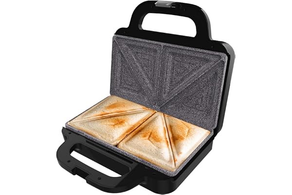 Cecotec Rock'nToast Deep Classic-smörgåsmaskin, 1 000 W, större bredd, triangulär platta, enhetligt nät, RockStone-beläggning