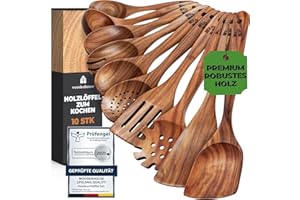 WOODENHOUSE LIFELONG QUALITY Kochlöffel Holz Set - Holzkochlöffel 10 Stück aus Teakholz - Holzlöffel, Pfannenwender Holz und weitere Kochbesteck Set - Natürlich & Perfekt für Antihaft. Leicht & Hitzebeständig Küchenutensilien