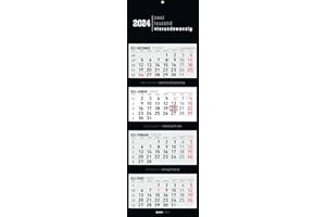 4-Monatskalender Black 2024 - Büro-Kalender 33x20 cm (geschlossen), 33x100 (geöffnet) - faltbar - mit Datumsschieber - Alpha Edition