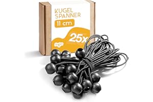 fuxton 25 elastici certificati TÜV con sfera (nero 11 cm) per tende, teloni, manifesti, tenditori per teloni, cinghie di espansione, supporto telone, gomma per teloni, tenditori in gomma per tenda
