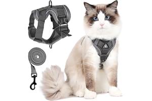 PANGTON VILLA Verstellbares Katzengeschirr Ausbruchsicher, Katzengeschirr mit Leine Set mit Reflexstreifen, Softgeschirr für Katze Brustgeschirr für Katzen Kitten Hunde Welpen