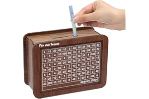 MAJOME Spardose aus Holz Sparbox Holz Geldbank für Kinder Wiederverwendbare Spardose mit Sparziel 2000 und Zahlen zum ankreuzen Geschenk für Geburtstag oder Überraschung