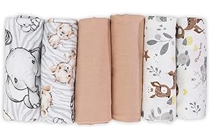 ‎FENSILO FENSILO Moltontücher, 6er Pack-Flanellwindeln aus 100% Baumwolle-80x80cm,Moltonwindel Spucktücher Baby, Spucktuch Flanell Moltontuch Unisex Spucktücher für Jungen oder Mädchen Animal REH