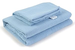 Peek-A-Boo Organic Cotton ECO Muslin Bedding Set of 2, Duvet Cover & Pillowcase (135 x 100/40 x 60 cm, Blue Egg) Made in EU