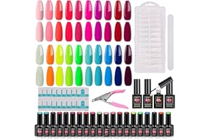 TopDirect Kit Vernis Semi Permanent 20 Couleurs 8 ml Gel Polish Soak Off Vernis à Ongles pour Salon de Manucure, 480 Pièces Faux Ongles Cercueil Long et Colle Base Top Coat pour Nail Art Design