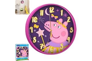 KIDS EUROSWAN Peppa Pig Wall Clock for Kids, Battery Operated Time Learning Quartz Clock, Easy Read Playroom Decor Hanging, Bedroom Decoration Clock 25cm