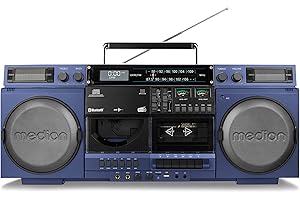 MEDION Registratore a cassette P66538 (ghetto blaster retrò con lettore CD, anni '80, grande, USB, SD, CD, cassetta MC, antenna telescopica radio DAB+, Bluetooth, piastra per cassette