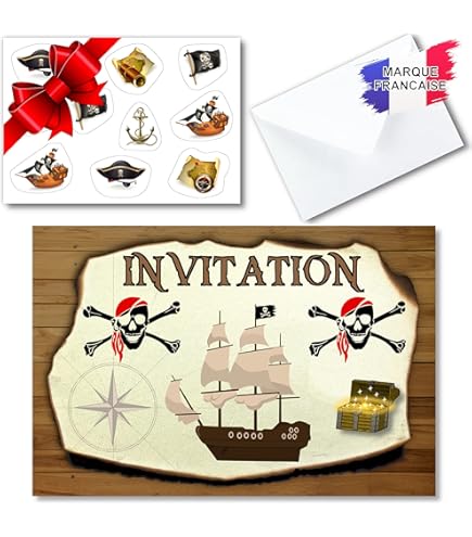 Invitation Anniversaire Pirate Carte Anniversaire Pirate Fille Cartes D's - Lot De 12 Avec Enveloppes Et Autocollants Invitation Anniversaire Enfant Pirate Enveloppe 14x14