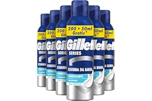 Gillette Series SCHIUMA DA BARBA RINFRESCANTE Con Eucalipto, Effetto Lenitivo, Profumo di Pulito, Riduce le Irritazioni, 250ml X6