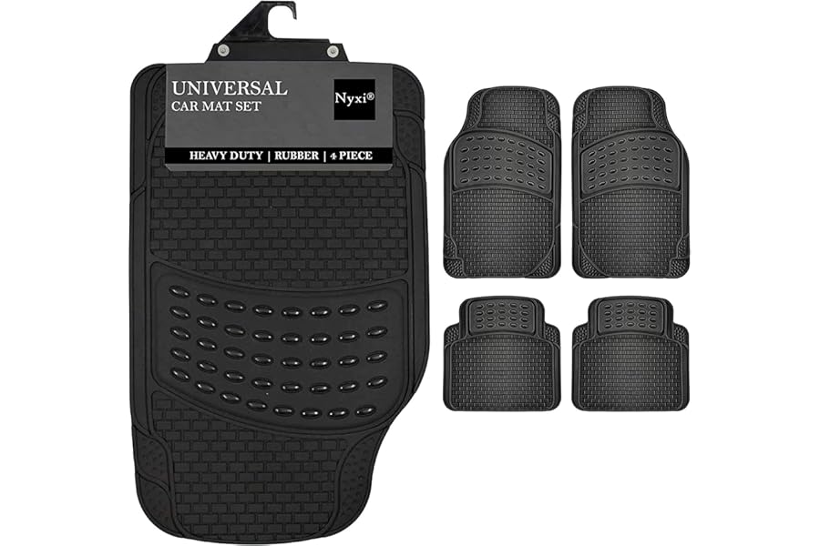 Nyxi 4 Piece Rubber Car Mat (Front + Rear) Universal Non-Slip Deep Dish Heavy Duty for Cars SUV Truck and VAN, Water Proof, All Weather