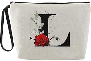 Blisswave Neceser Mujer, Neceser Maquillaje Personalizado con Nombre de la A a la Z, Cremallera Metálica, Diseño De Impresión Exquisito, Forrado, Regalos Personalizados (Beige)