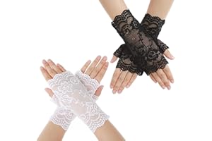 Yolev Fingerlose Handschuhe 2 Paar Damen Spitzen Handschuhe Cropped Floral Net Handschuhe Braut Hochzeit Handschuhe für Oper Dinner Tea Party Beerdigung