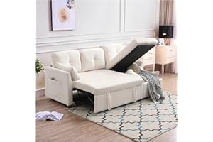 Sapgaks Canapé d'Angle Convertible avec Sièges de Rangement, Poches Accoudoirs et Forme des Rayures - 3 Places, Lit, Velours Beige