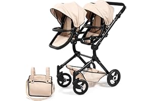 Bayer Design 26275AA Landau Jumeaux pour poupée, Poussette, réglable, Pliable, Panier intégré, Sac, Compatible avec siège Auto EasyGo
