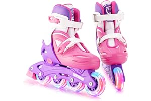 ‎LOCAVUN Rollschuhe Kinder für Mädchen, Verstellbare 4 Größen Inline Rollschuhe Quad mit Leuchtenden Rädern für Kinder Mädchen