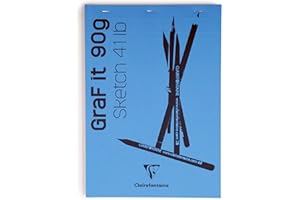 Clairefontaine - Ref 96731C - Graf It White Glued Sketch Pad (80 Sheets) - A6 Size, 90gsm Drawing Paper, Royal Blue Cover, Microperforated Sheets, Top Glued