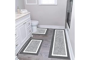 Pauwer Lot de 3 tapis de bain ultra doux, antidérapants et absorbants, lavables en machine, gris foncé