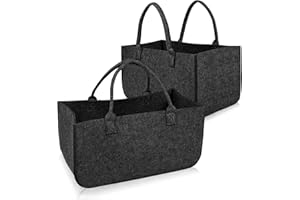 Aufun Filztaschen 2 Stück Tasche aus Filz, Kaminholzkorb Filztasche Shopper Faltbar, Kaminholztasche, Holzkorb zur Aufbewahrung von Holz, Zeitungen, Kaminholz (50 x 25 x 25 cm, Dunkelgrau)