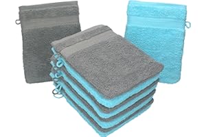 Betz Lot de 10 Gants de Toilette Taille 16x21 cm 100% Coton Premium Couleur Turquoise, Gris Anthracite