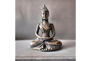 ZEN&TAO Buddha Statue for Indoor Use, Midium Size 10.5cm Tall, Antique Style Bronze Colour, Made of Solid Resin
