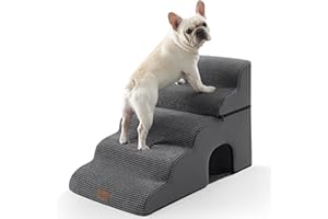 COZY KISS Hundetreppe für Kleine Hunde, Haustiertreppe für Hochbett aus Hochdichtem Schwamm, Hunde Treppe Hunderampe mit Waschbarem Bezug (Schwarz und Grau, 84 × 50 × 57 cm, 5)